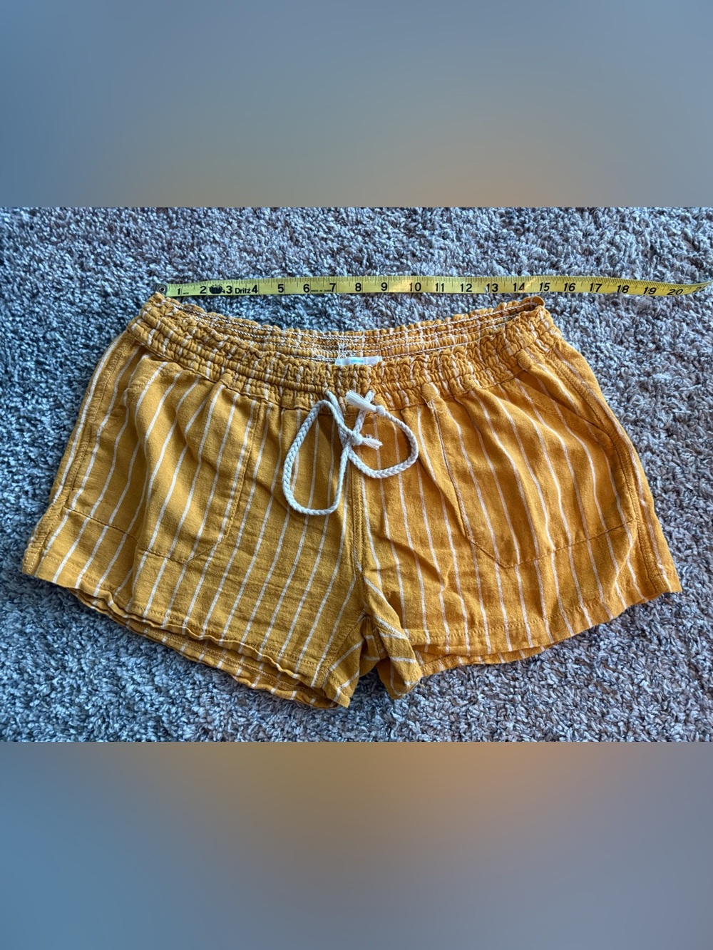 Cali 1800 Los Angeles Mustard Yellow Striped Linen Blend Shorts XL Boho